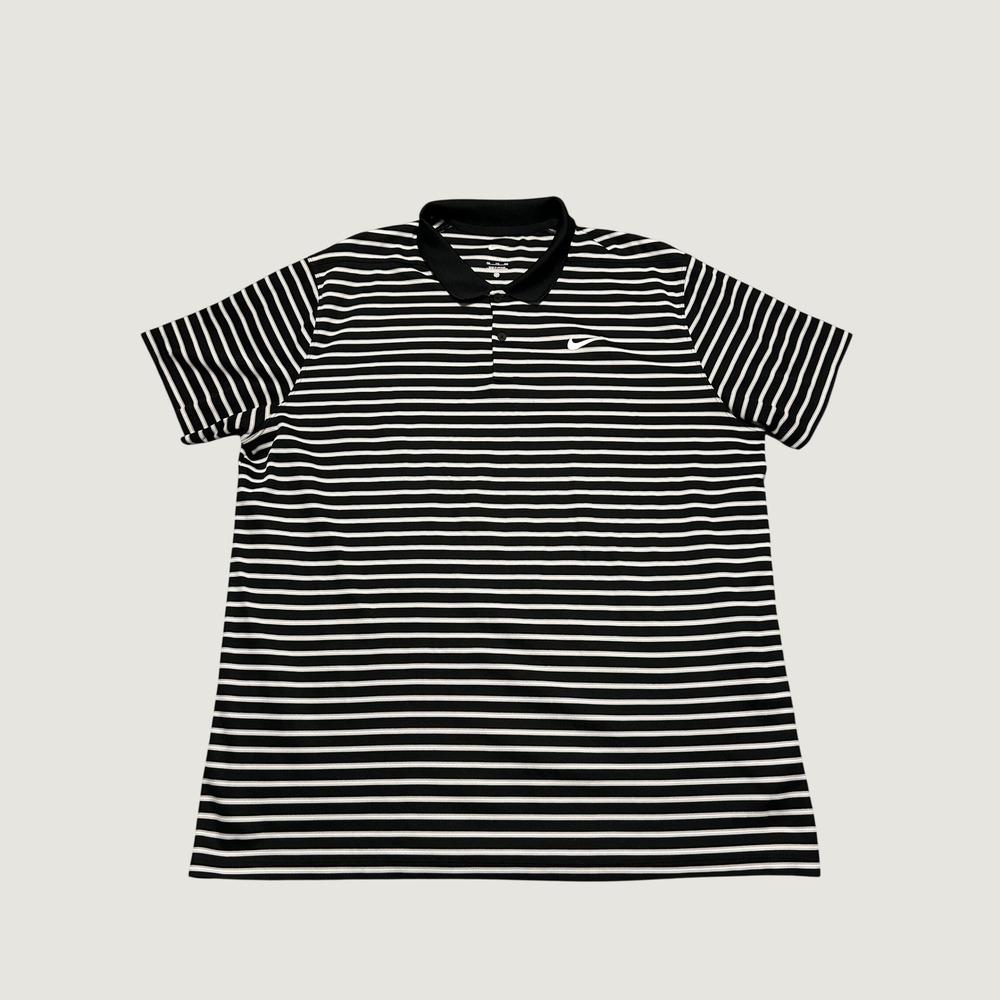 Nike Dri-FIT Mens XXL Polo Shirt Black White Striped Short Sleeve Golf Top